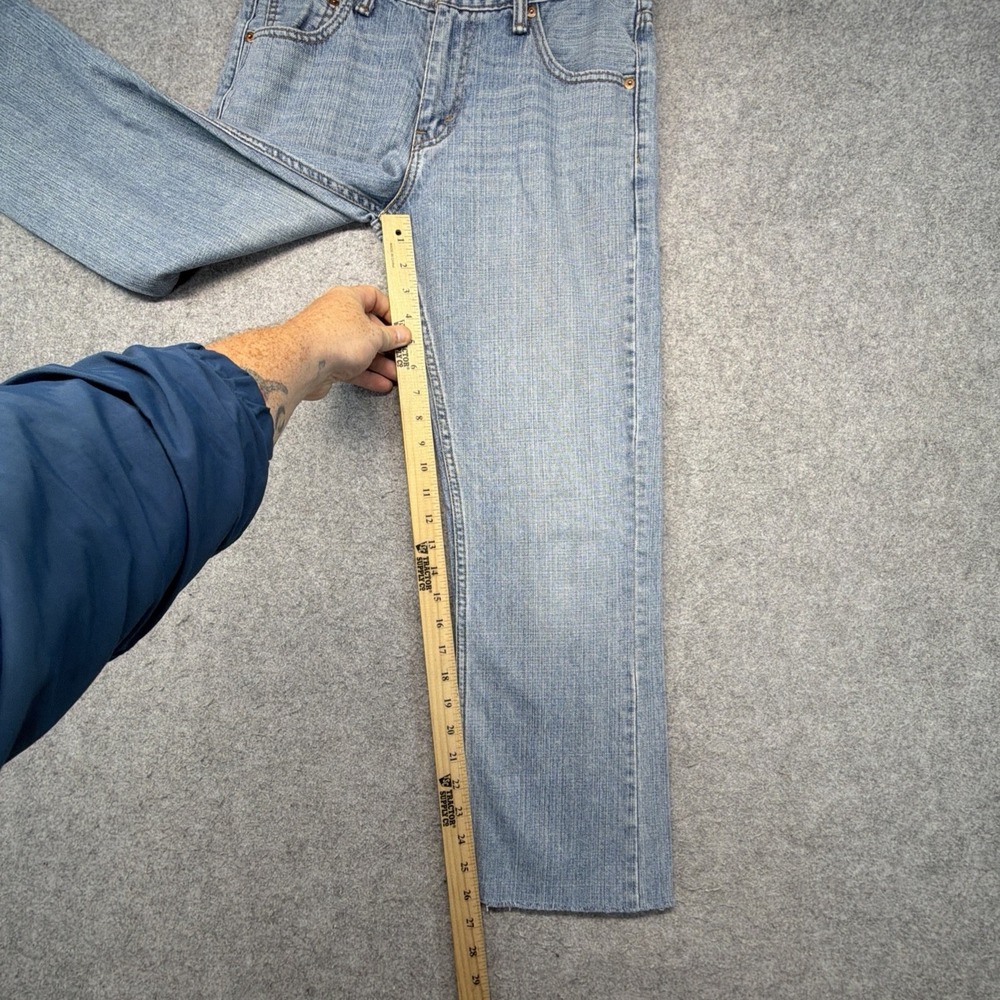 Levis 527 Slim Bootcut Jeans Mens 30x26 Blue Denim Medium Wash Raw Hem - Picture 7 of 10